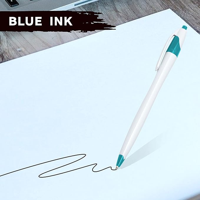DISCOUNT PROMOS Slim Curvy Ballpoint Pens Set of 10, Bulk Pack - Black Ink, Retractable, Great for Office, School, Tradeshows - Teal