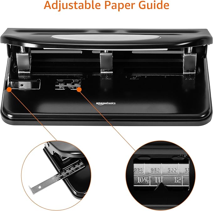 Amazon Basics 2/3 Hole Punch, Semi-Adjustable, 30 Sheet Capacity, Black