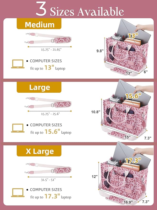 FIORETTO Canvas Tote Bag for Women with Zipper Closure & Individual Compartments for Work College for Teacher & Nurse