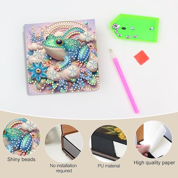 Frog Diamond Painting Note Box Memo Pad Holder,Animal Diamond Art Sticky Notes Organizer for Desk, Aesthetic Stationery Storage Case for Office,School Supplies (Frog)