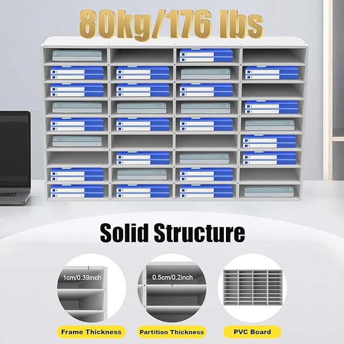 36 Slot Paper Organizer 36 Compartment Classroom Mailbox Adjustable Mail Sorter Desktop File Sorter, Paper Trays for Classroom, Office, Home (White)