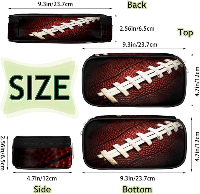 Pardick American Football Big Capacity Pencil Pen Case Football Large Pencil Pouch with Zipper Compartments Pencil Bag for Boys Girls Adults Student Office School Supplies