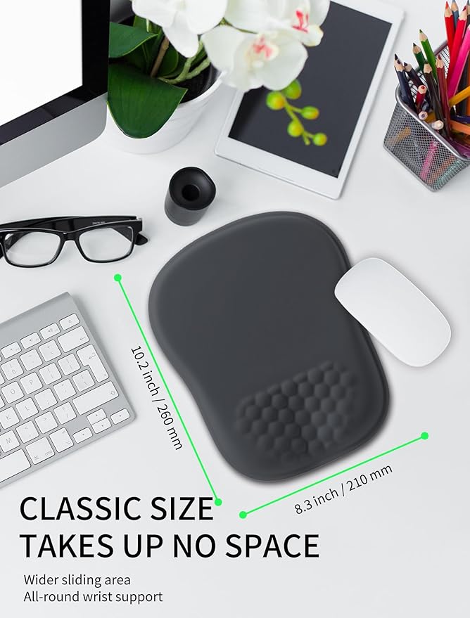 Hokafenle Ergonomic Wrist-Hugging Mouse Pad Wrist Support, U-Shaped Holding Wrist Rest Mousepad for Carpal Tunnel Pain Relief with Cushioned Memory Foam Slope Massage Bulge (10.2x8.3 in,Dark Grey)