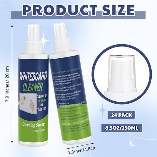 24 Pack Whiteboard Cleaner Spray Bottle 8.5oz Dry Erase Board Surface Cleaner White Board Cleaning Spray Removes Stubborn Marks from Chalkboard