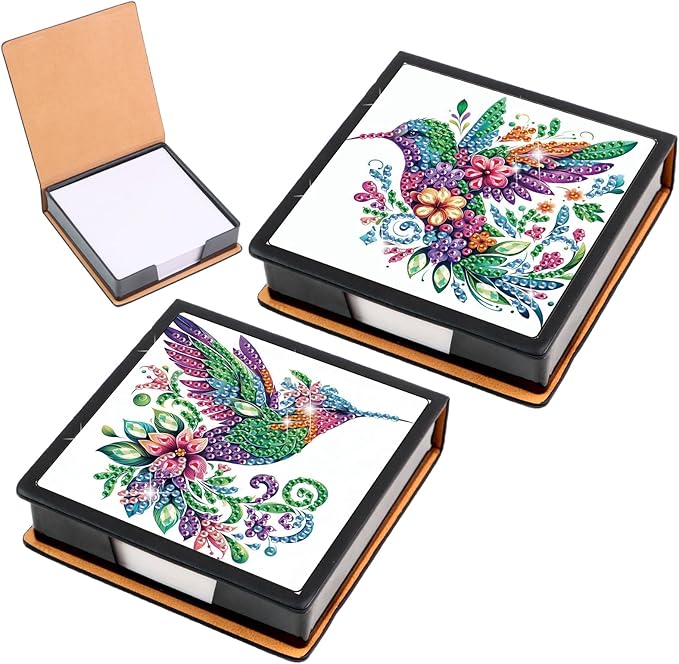 2 pcs Bird Diamond Painting Kit Note Box,Memo Paper Storage Box Diamond Art,Sticky Note Holder Diamond Art,Diamond Painting Memo Pad for Office Desk. (Bird)