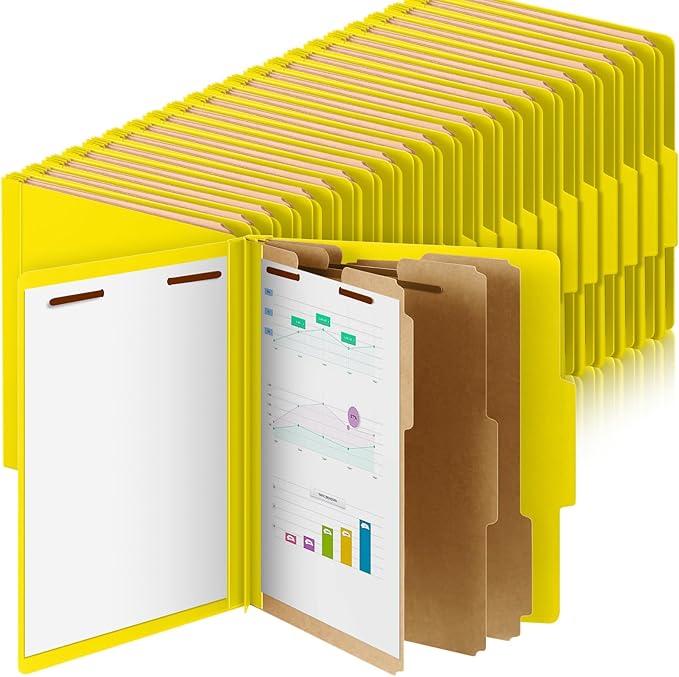 Skyygemm 48 Pcs Classification Folders Letter Size, 3 Divider Pressboard File Folder with Fasteners, Expanding File Organizer Bulk for Teachers, Clergy, Office, Church, Christmas Donations (Yellow)