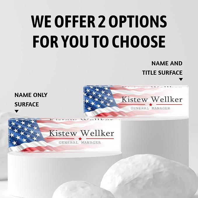 Custom Desk Name Plate Personalized, Acrylic Name Plates for Desk, Office Decor Personalized Gifts for Teacher Coworkers Boss Nurse American Flag 2