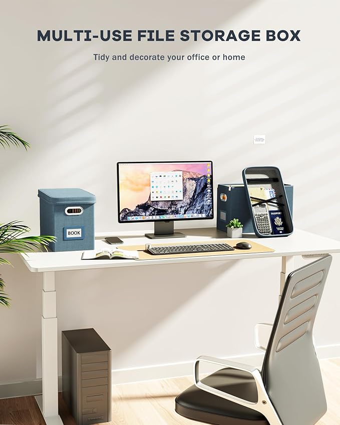 Oterri File Organizer with Lid, Hanging Filing Box with Mesh Pocket, Document Organizer for Letter Files, Portable Storage Box with Smooth Sliding Rail for Office&Home (2 PCS, Dark-blue)