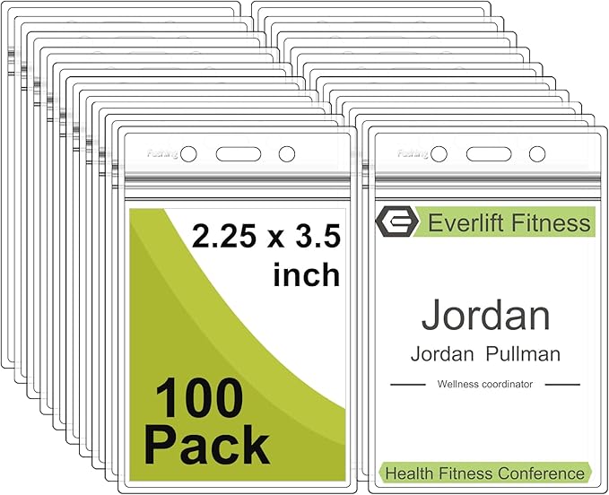 Fushing Pack of 100 Clear Plastic Vertical Badge Holders, Name Tag Holders, Card Holders (S)