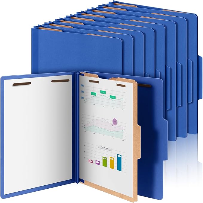 Skyygemm 24 Pcs Classification Folders Letter Size, 1 Divider Pressboard File Folder with Fasteners, Expanding File Organizer Bulk for Teachers, Clergy, Office, Church, Christmas Donations (Dark Blue)