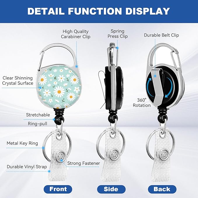 2 Pack Flower ID Badge Holder with Heavy Duty Retractable Reel Keychain for WomenStudents,Teachers, Nurses, Office Use