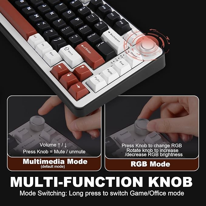 YUNZII B75 PRO Wireless Mechanical Keyboard,75% Layout with Knob,Hot Swap Gasket Custom Structure,Creamy Pre-lubed Switches,RGB Backlit,Bluetooth/Type-C/2.4G for Win/Mac(Cocoa Cream V2 Switch,Black)