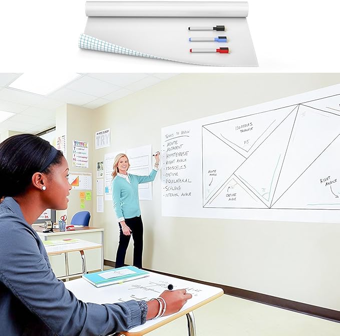 Nicpro 4 Pack Dry Erase Whiteboard Sticker Wall Decal, 17.7" X 78.7"(6.5 ft) Self-Adhesive White Board Peel Stick Paper to Do List with 12PCS Water-Based Pens for School, Office, Home, Kids Drawing