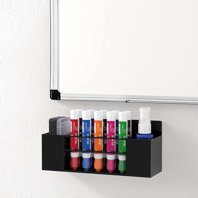 HBlife 2 Pack Acrylic Dry Erase Marker Holder Wall Mount, 10 Slots Whiteboard Marker Holder for Office, School and Home, Marker, Eraser and Whiteboard Cleaner Not Included, Black