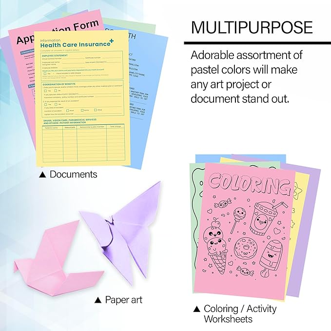BAZIC Products Blank Paper Copy & Multipurpose Paper - 8.5" x 11" Pastel Color Printer Paper for Inkjet, Laser, and Fax Machines, Ideal for Office, School, and Crafts, 25 Sheets/Pack, 24-Packs