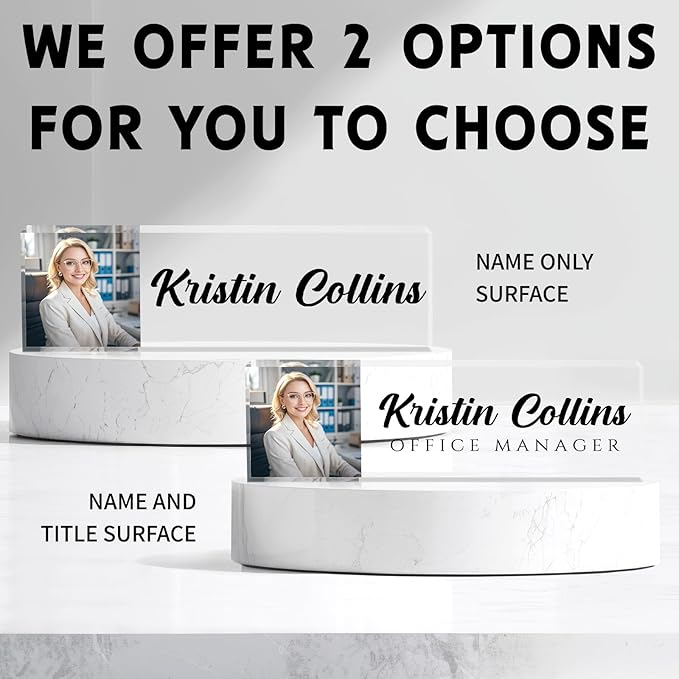 Custom Name Plate for Desk, Personalized Desk Name Plate on Clear Acrylic Glass, Appreciation Gifts for Teacher Employee Boss Coworkers Nurse, Office Desk Accessories for Women Men (Picture)