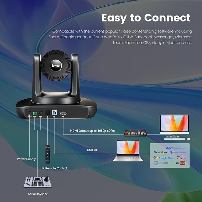 iuZee PTZ Camera 20X Optical Zoom Conference Room USB3.0 HDMI 1080P 60FPS Wide Angle for Video Conference Meeting Church Live Streaming Education Works with Zoom Webex OBS YouTube