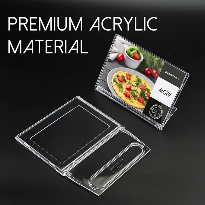 2 Pack 4x6 Inch Small Sign Holder Horizontal, Double-Sided Usage with Swivel Base for Table Display, for Office, Store, Restaurant, Retail Counters, for Name Sign, Price Message Board, Note