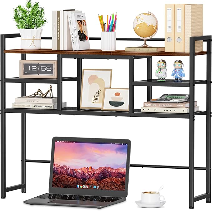Snughome Desk Shelf, 38.6" Desktop Bookshelf, Desk Hutch Dorm, Countertop Storage Hutch with 5 Shelves for Computer Desk, Multipurpose Wood Desktop Display Organizer Rack for Home Office Dorm