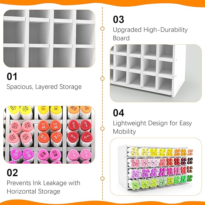 Marker Storage Organizer, Marker Holder for 128 Markers, Art Markers, Watercolor Brushes, Colored Pencils Organizer Holder for Desk