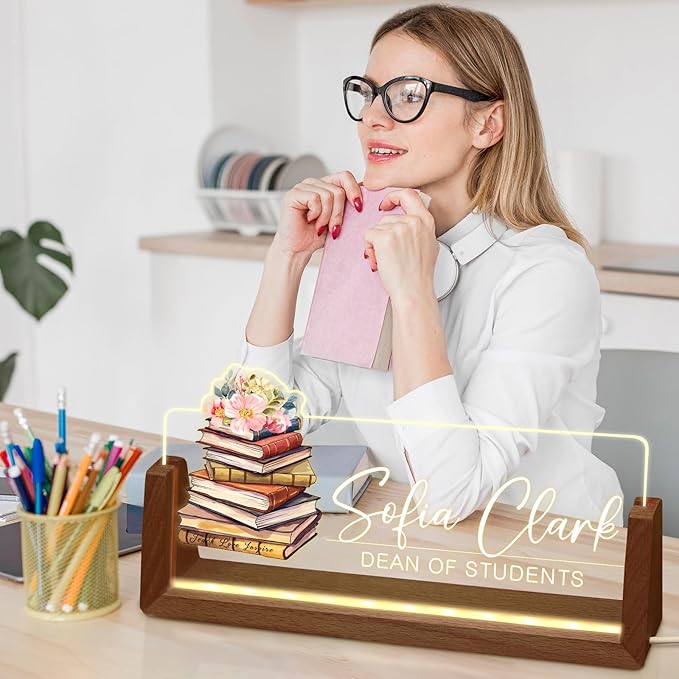 Desk Name Plate Personalized, Custom Office Light Up Name Plate for Teachers, Desk Decorations for Women Men Office, Employee Appreciation Gifts for Teachers Coworkers