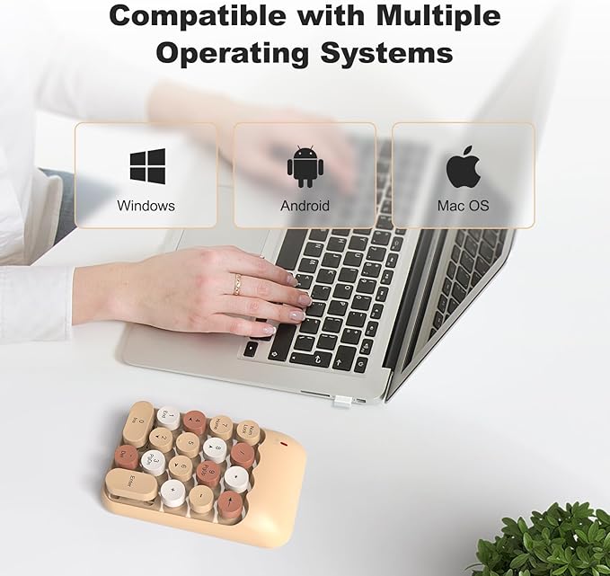 MOFII Wireless Number Pads - MilkTea Numeric Keypad 18 Keys USB 2.4G Round Keycap Colorful Extensions Keypads, Financial Accounting Portable Numpad 10 Key for Laptop/PC/Notebook/Surface Pro