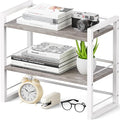 Office Desk Shelf Organizer, Wood Desktop Bookshelf Supplies Storage Rack, Shelf for Top of Desk and Dresser (Grey-2 Tier)