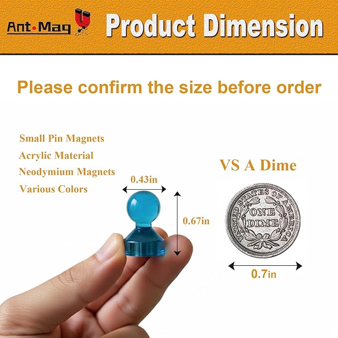 Ant Mag Magnetic Push Pins, 72 Pack Strong Whiteboard Magnets for Fridge, Maps, Office, Kitchen & Classroom Blue