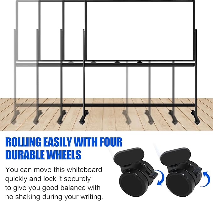 Large Rolling White Boards on Wheels 60 X 36 Inches Magnetic Dry Erase Board with Stand, Double-Sided 5' x 3' Whiteboard with Stands Stand Up White Board for Office, School, Home