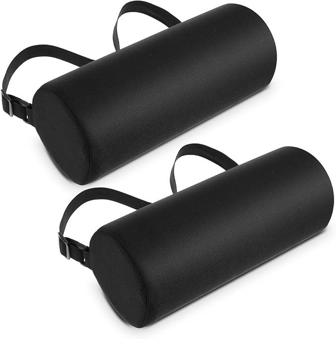 Lumbar Support Pillow for Office Chair and Car Seat, 2 PCS Lumbar Rolls with Adjustable Strap & Washable Cover, Memory Foam Back Support Cushion - Improves Posture(Black)