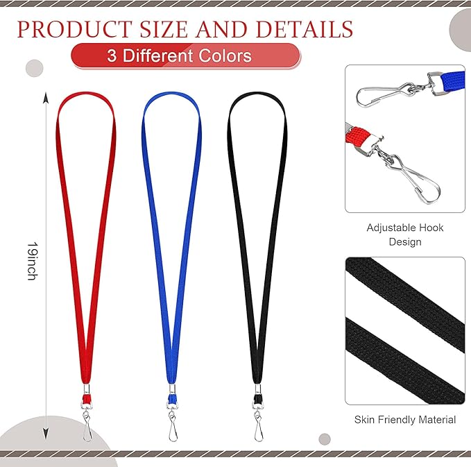 Wesnoy 1000 Pack Bulk Lanyards for ID Name Badges Holder Flat Lanyards with Hook Clip Swivel for Office School Accessories (Classic Colors)