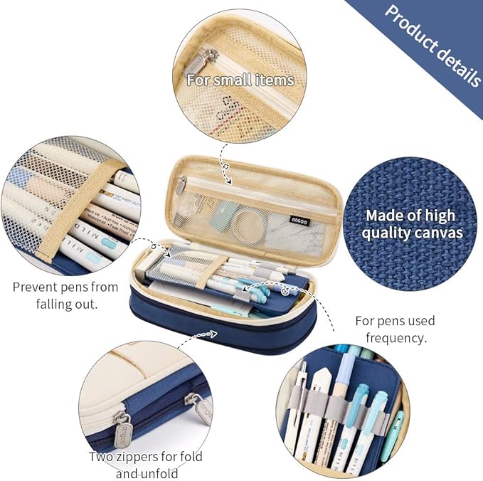 EASTHILL Big Capacity Pencil Pen Case Office College School Large Storage High Capacity Bag Pouch Holder Box Organizer Blue