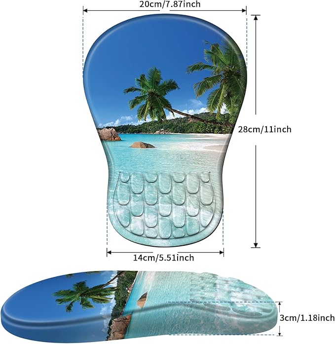 YIWEI Ergonomic Mouse Pad with Wrist Rest - Comfortable Office Mousepad with Memory Foam Wrist Support for Carpal Tunnel Relief, Mouse Pads with Non-Slip Base for Gaming and Home (Beach)