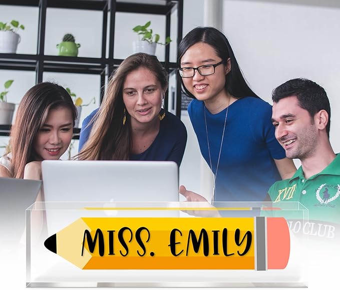 Teacher Office Desk Name Plate Personalized, Custom Name Plates for Desks, Teachers Office Desk Decor, Clear Acrylic Glass Block, Personalized Office Gifts for Teachers Laywers, Appreciation Gifts