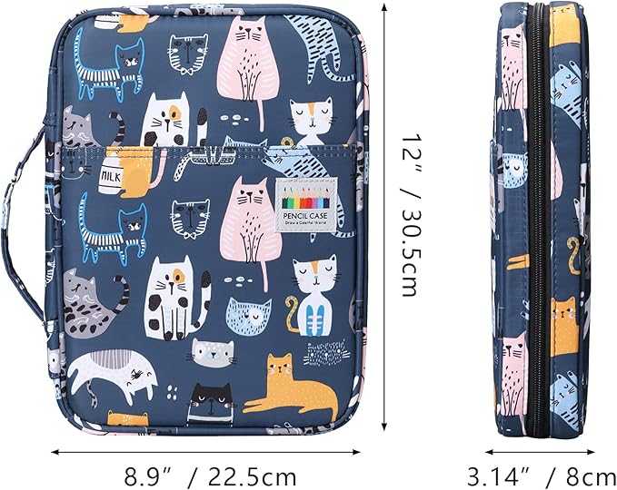 220 Slot Colored Pencil Case Pen Bag with Zipper for Artist Storage Organizer for Watercolor Pencil Gel Pen Marker Highlighter Large Capacity Handy Pencil Holder (Cat)