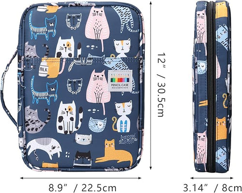 220 Slot Colored Pencil Case Pen Bag with Zipper for Artist Storage Organizer for Watercolor Pencil Gel Pen Marker Highlighter Large Capacity Handy Pencil Holder (Cat)