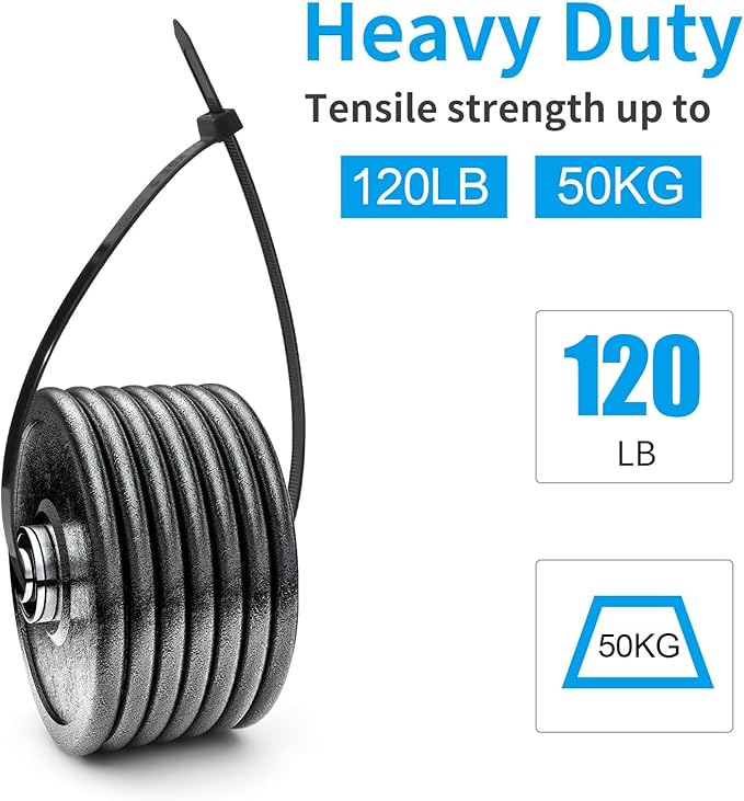 XINGO 12 Inch Black Zip Ties Heavy Duty 100 Pack, 120 LBS Tensile Strength, Premium Nylon Cable Wire Ties, Self-locking Plastic Ties for Indoor and Outdoor Use