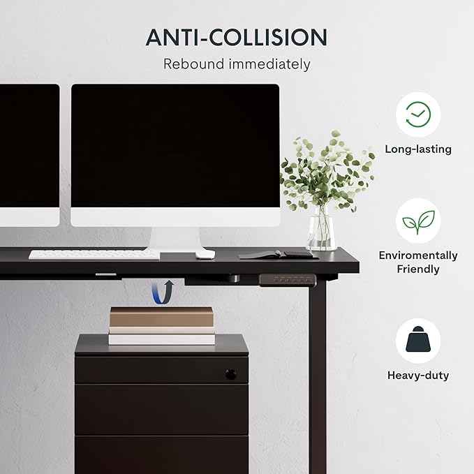 SANODESK L Shaped Electric Standing Desk with Drawer, 71 Inch Ergonomic Adjustable Height Desk with Storage, Corner Desk Sit Stand up Computer Table for Work Office Home, Black