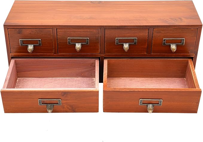 6-Drawer Wooden Desk Organizer, Vintage Desktop Organizer Cabinet Desk Drawer Organizer Storage Box for Office Home, No Assembly Required