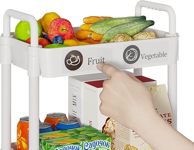 Laiensia 5-Tier Rolling Cart with Wheels,Multifunction Utility Storage Carts, Kitchen Storage Organizer,Mobile Shelving Unit for Bathroom,Laundry,with Classified Stickers,White