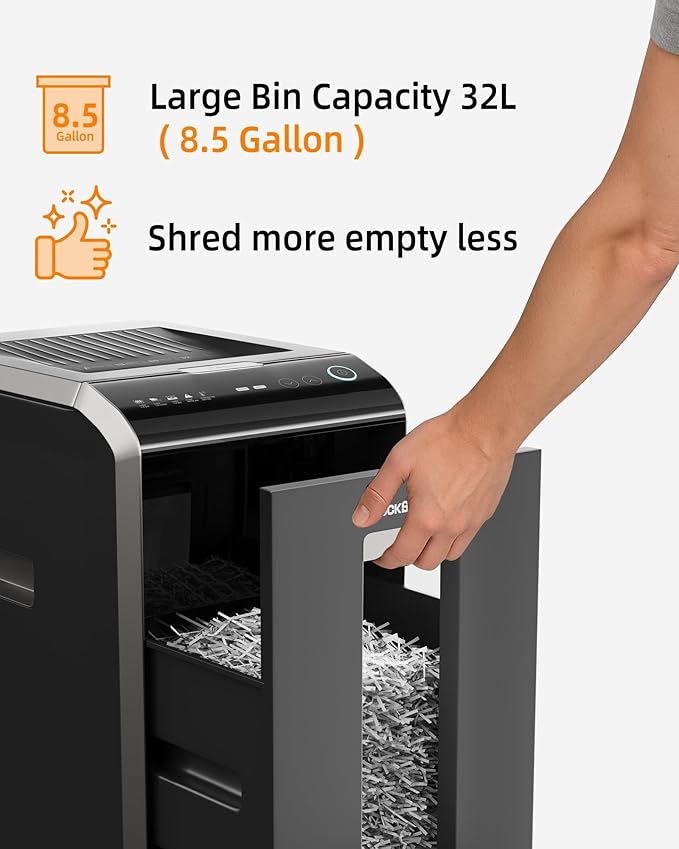Heavy Duty Micro-Cut Paper Shredder: 200-Sheet Auto Feed/10-Sheet Manual Feed, P-5 High Security, 8.5 Gallon Bin with Casters for Home Office
