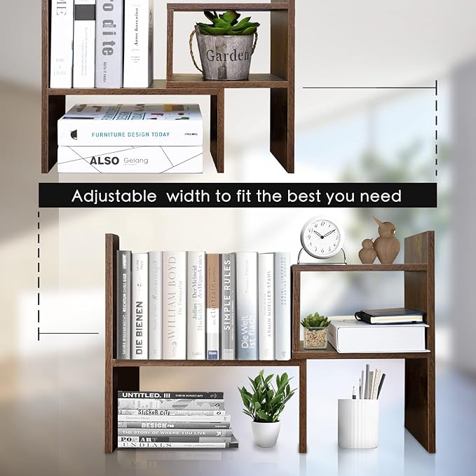 BROWN-BROWN Desktop Shelves & Office Shelves Desk Shelf Organizer Wooden Desk Shelf