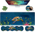 Ergonomic Keyboard Wrist Rest and Mouse Pad Wrist Rest Set, Large XXL Gaming Mousepad 31.5"x 11.8", Memory Foam, Easy Typing Pain Relief, Multifunctional Desk Mat for Office & Home, Sea Turtle