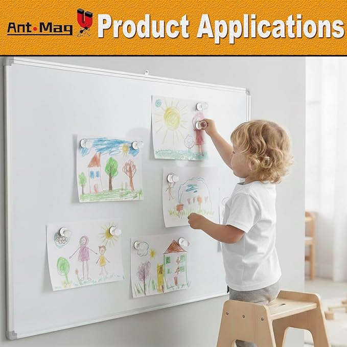 Ant Mag Magnetic Push Pins, 72 Pack Strong Whiteboard Magnets for Fridge, Maps, Office, Kitchen & Classroom White