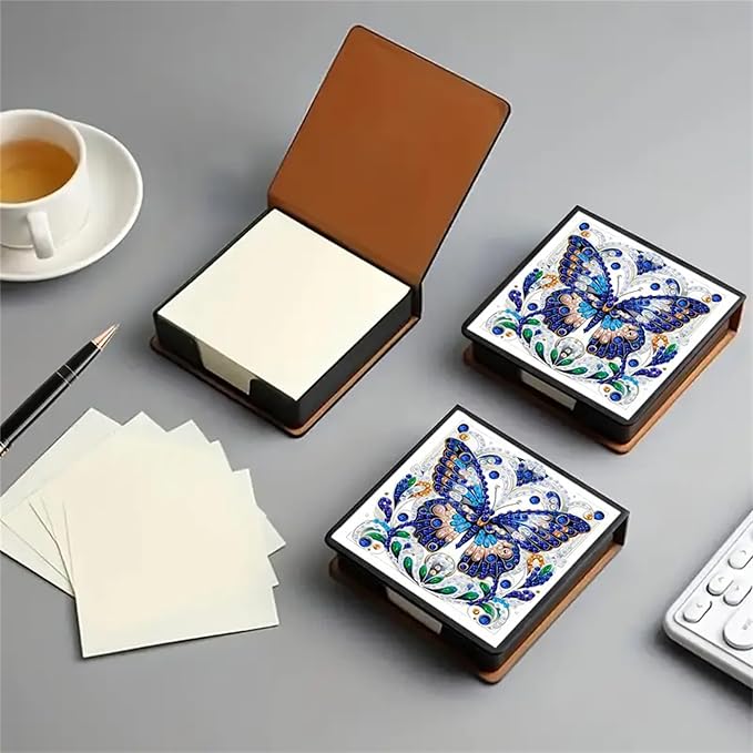Butterfly Diamond Painting Kit Note Box,Memo Paper Storage Box Diamond Art,Sticky Note Holder Diamond Art,Diamond Painting Memo Pad For Office Desk. (Butterfly)