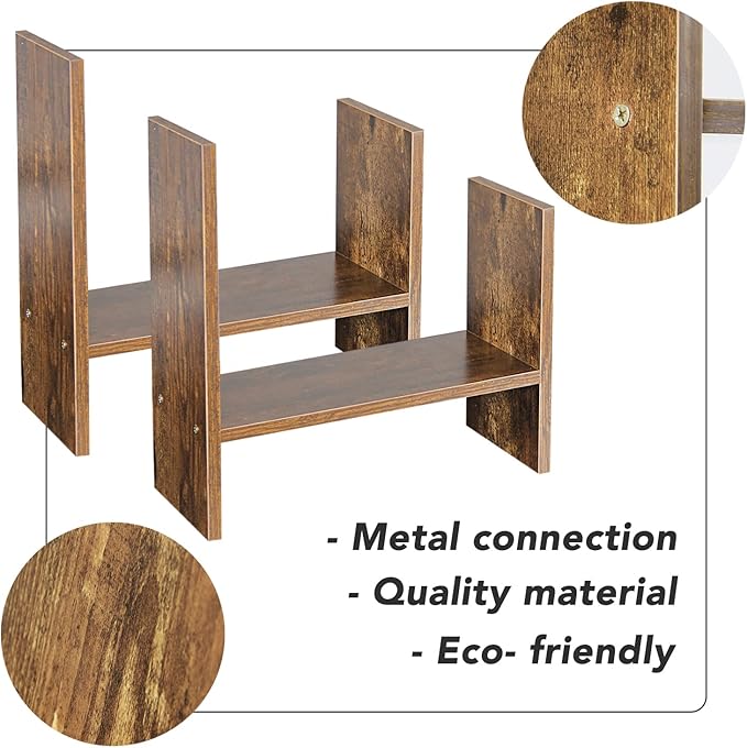 BROWN-BROWN Adjustable Wood Desk Shelf Organizer Office Home Multipurpose Desktop Shelf, Display Shelf Rack Top Mini Bookcase, Free Style Display Desktop Organization