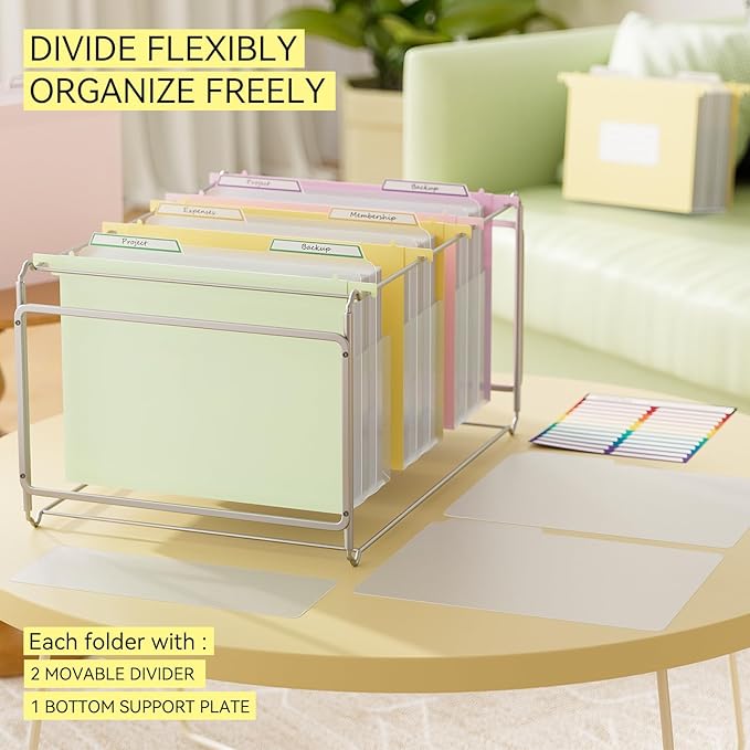ThinkTex Extra Capacity Plastic Hanging File Folders, 4.72 Inch 4 Pack Reinforced Expanding Hang Folders Letter Size，Accordion Pocket with Movable Dividers,Heavy Duty for Filing Cabinet, Home Office