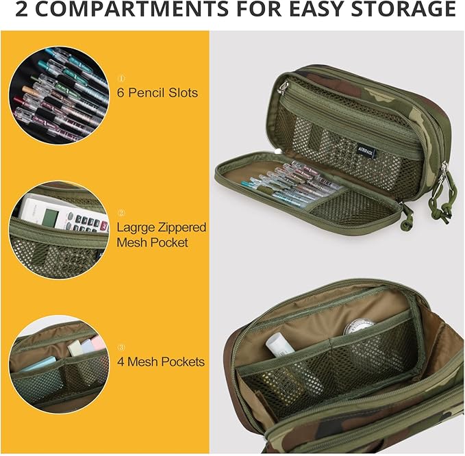 Tactical Pencil Case for Boy,Large Capacity Pencil Pouch,Marker Organizer Case Pen Box, Tool Bag Desk Organizer for School College Office Organizers for Kids Men Women Adult Teens(Camo Green)