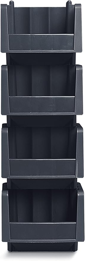 Akro-Mils 30778 Economy Stacking Shelf Plastic Storage Bins, (18-Inch x 8-3/8-Inch x 7-Inch), Black (8-Pack) (30778BLACK)