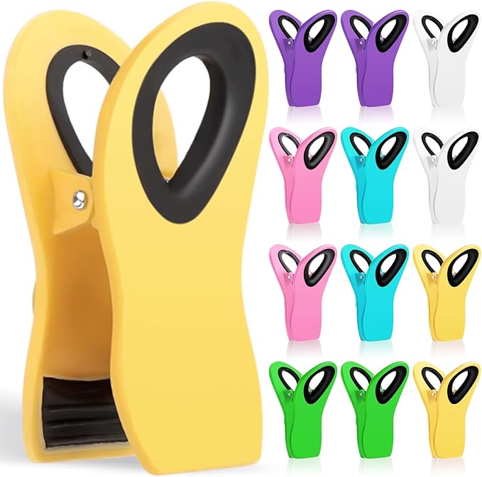 Jetmore 12 Pack Chip Clips Bag Clips, Binder Clips, Office Paper Clamps, Magnetic Food Clip for Bread Bag, Refrigerator, Snack, Kitchen, Office, Packages, Colorful Plastic Clip Heavy Duty